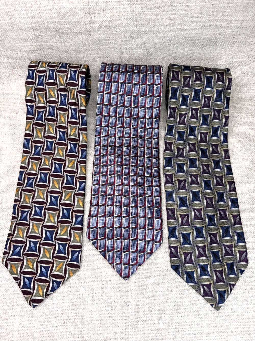 Lot‎ of 3 XMI hand-made 100% silk men's ties geometric kaleidoscope USA